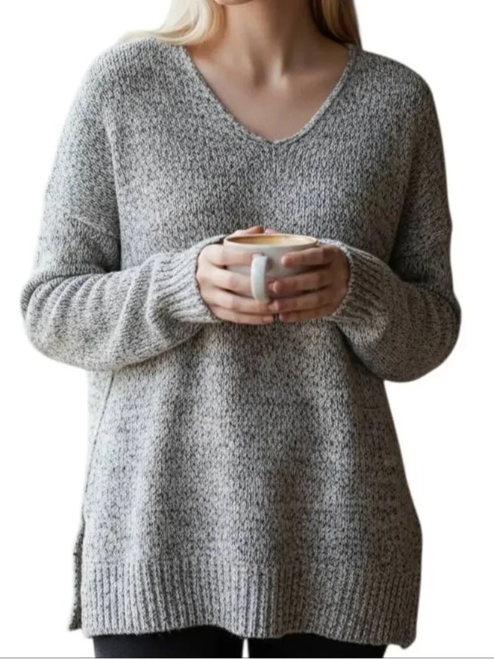 Relaxed V-Neck Women's Sweater - Heather Gray